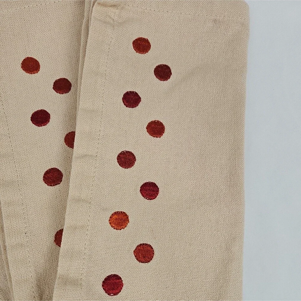 Set of 4 Embroidered Polka Dot Cloth Napkins Tan Red Fall Thanksgiving 17x17